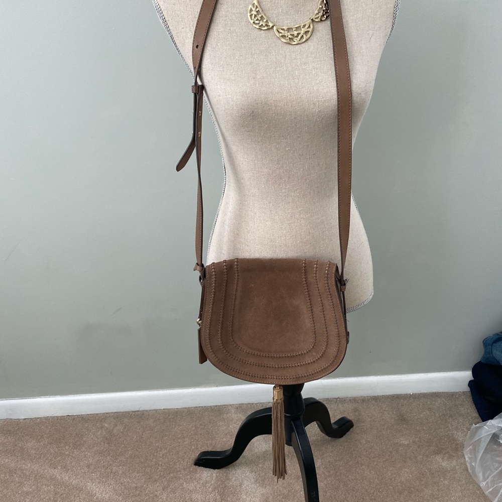 Vince Camuto Brown Suede Crossbody with Tassel Accent